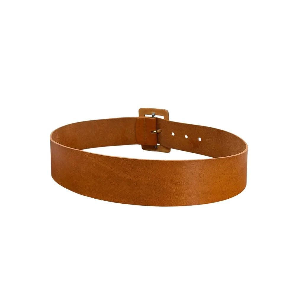 Calvin Klein Wide Leather Belt Womens SZ M Brown Classic Square Buckle Office